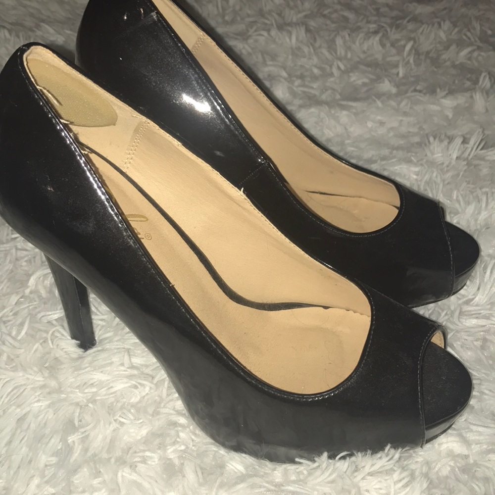 Black patten leather heels